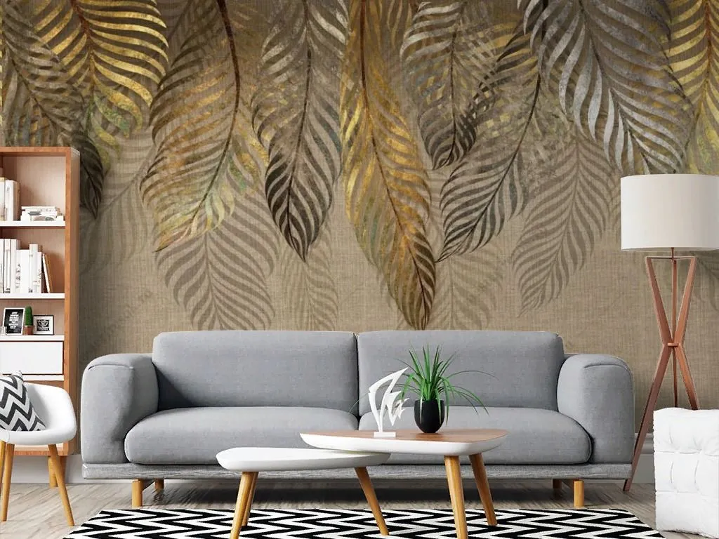 Фотообои в интерьере пальмовые листья золотые   14-740 фото