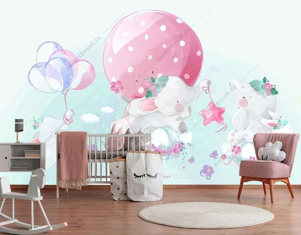 Фотообои в интерьере милые слонята  14-604 фото