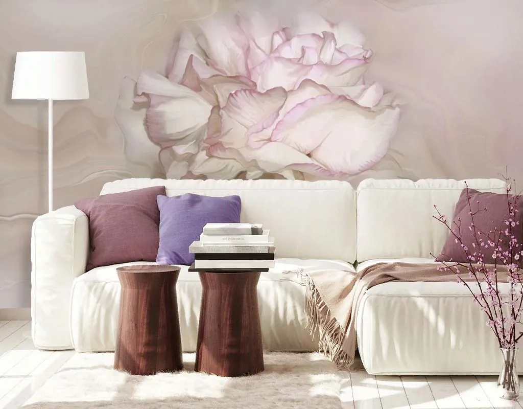 Фотообои в интерьере пион бежевый 3д  13-734 фото