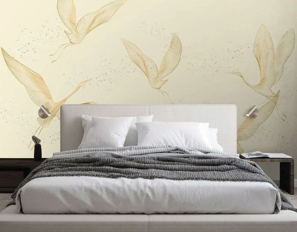 Фотообои в интерьере журавли на бежевом фоне  9-2104 фото