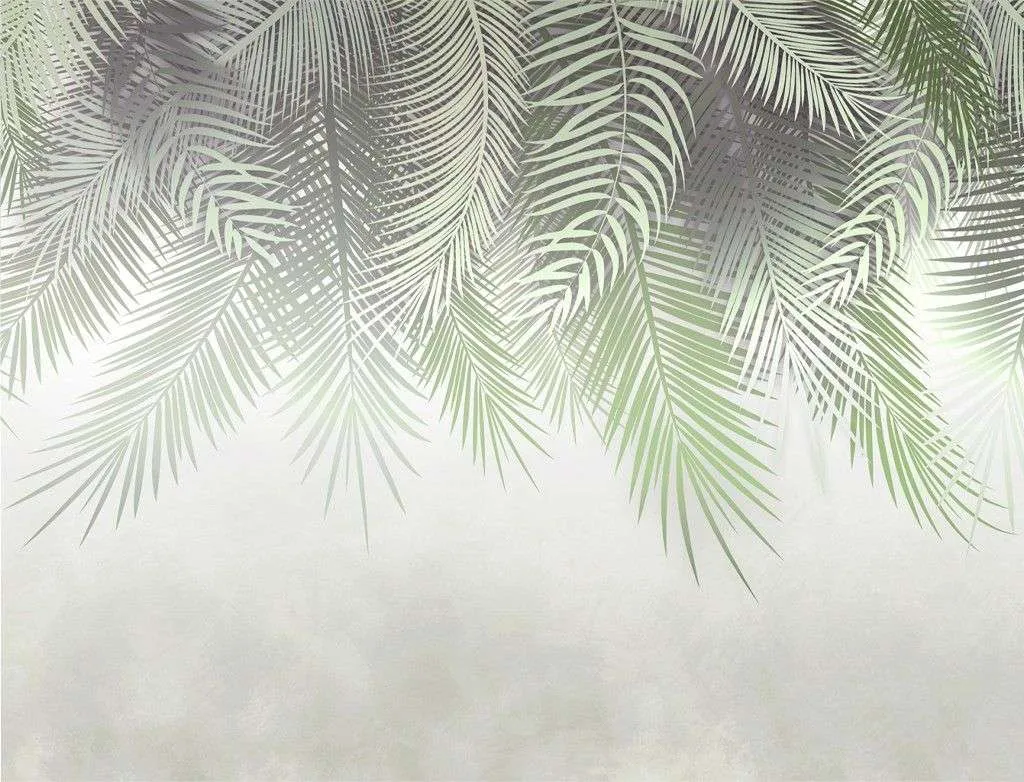 Фотообои в интерьере нежно-зеленые перья  14-502 фото