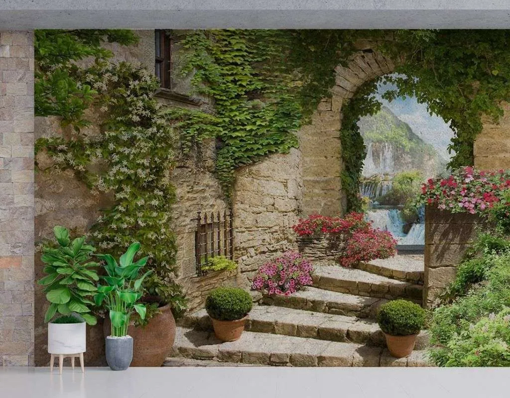 Фотообои в интерьере выход к водопаду  14-368 фото