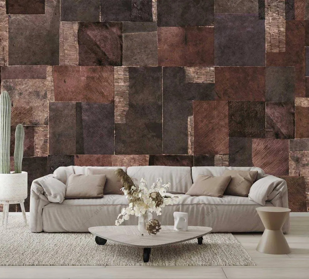 Фотообои в интерьере коричневая мозаика  9-1238 фото