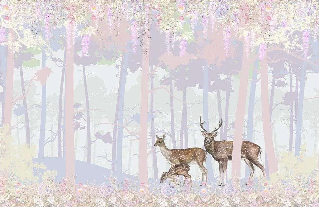 Фотообои в интерьере олени в волшебном лесу  14-416 фото