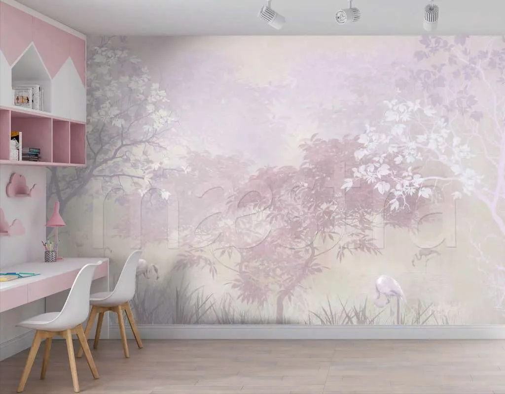 Фотообои Розовый лес и фламинго  7-677