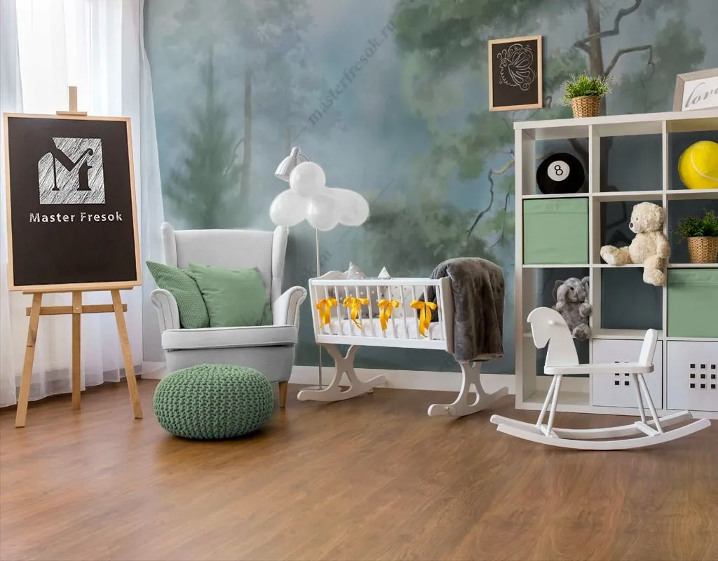 Фотообои в интерьере хвойный лес утром  13-461 фото