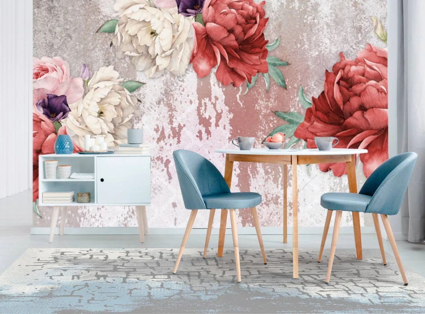Фотообои в интерьере винтажные пионы  10-723 фото