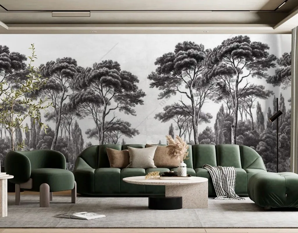 Фотообои в интерьере кипарис в технике гризайль  9-1673 фото