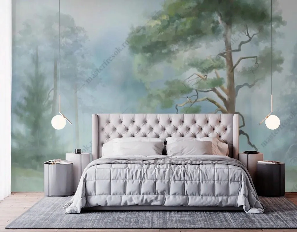 Фотообои в интерьере хвойный лес утром  13-461 фото