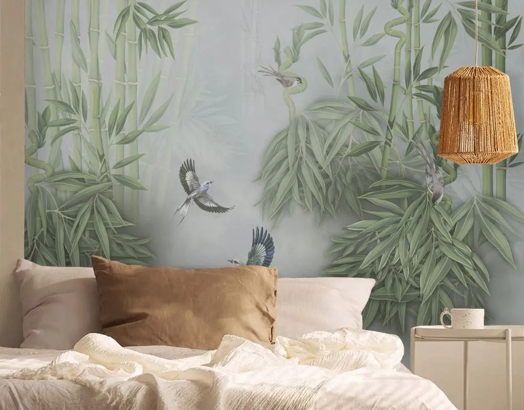 Фотообои в интерьере птицы и бамбук  13-704 фото