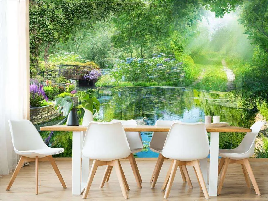 Фотообои в интерьере озеро в лесу в утреннем тумане  7-311 фото