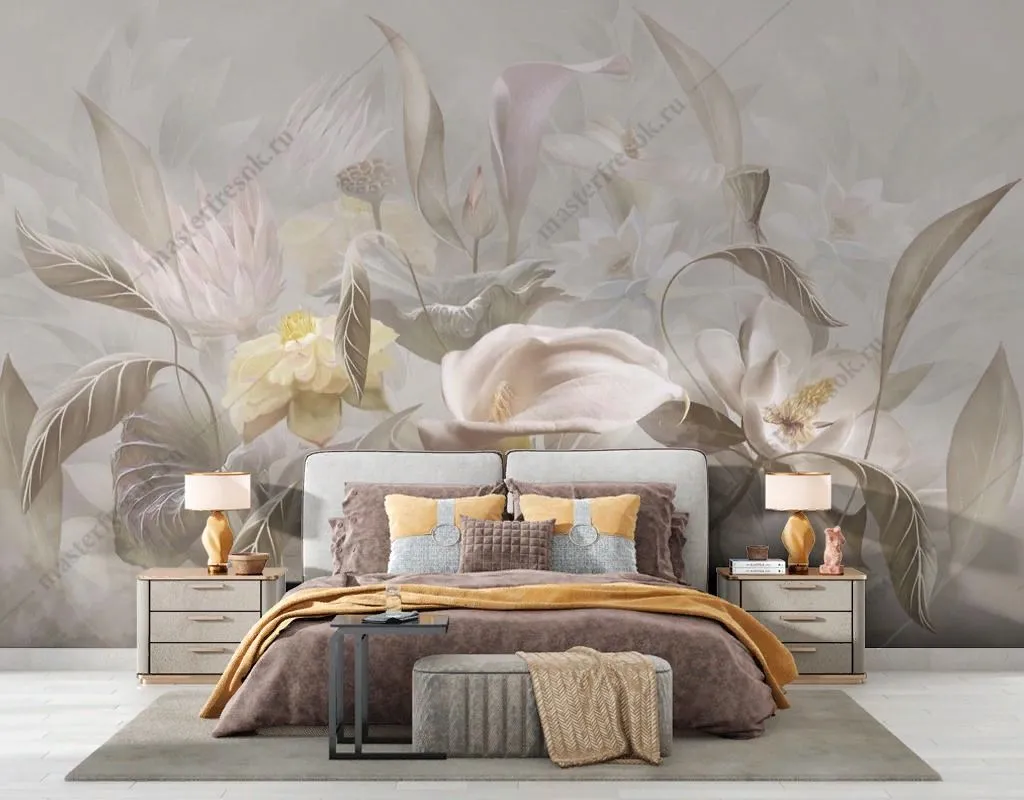 Фотообои в интерьере нежный букет  13-547 фото