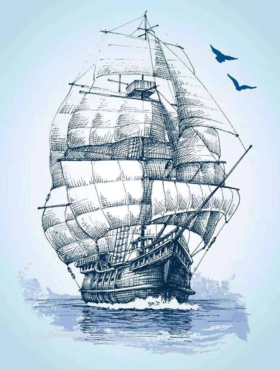 Фотообои в интерьере корабль в море акварелью  12-367 фото