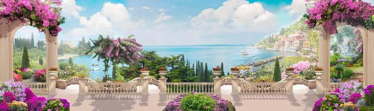 Фотообои в интерьере панорама на море м арками  7-602 фото