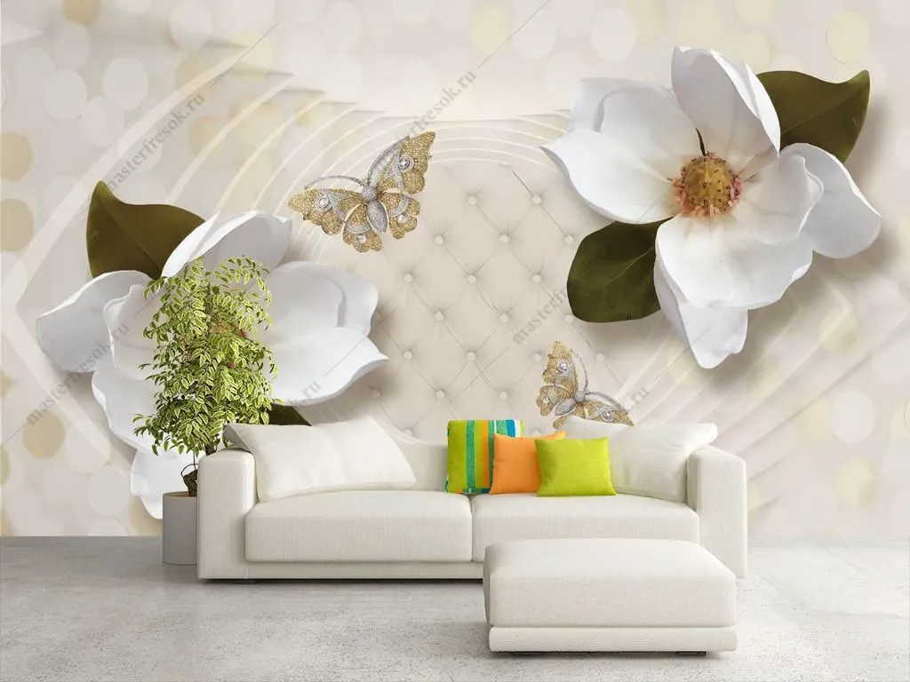 Фотообои 3д Большие белые цветы  10-923