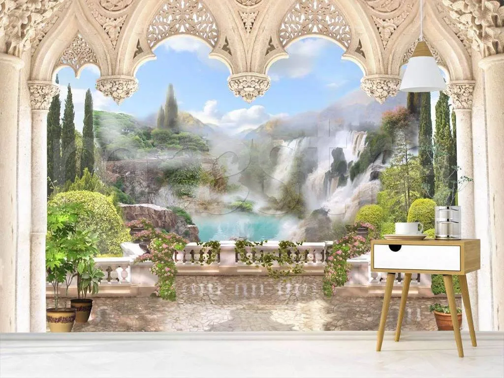 Фотообои в интерьере водопады в горах после дождя  3-045 фото