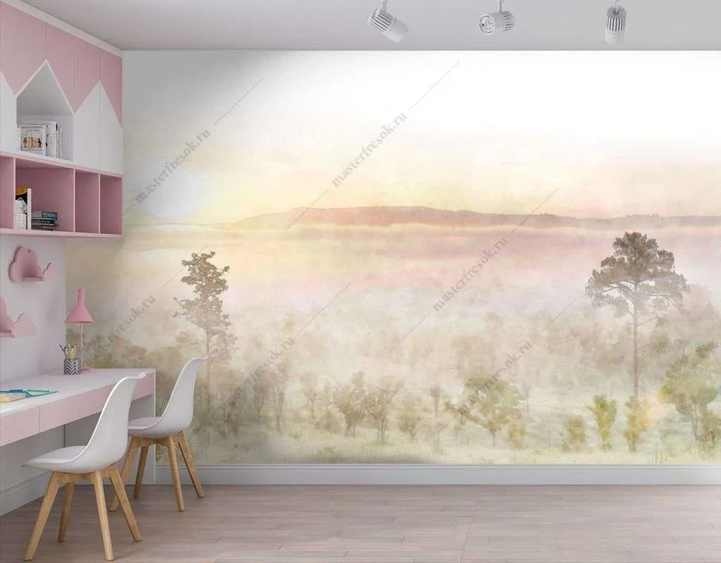 Фотообои в интерьере рассвет в поле  14-377 фото