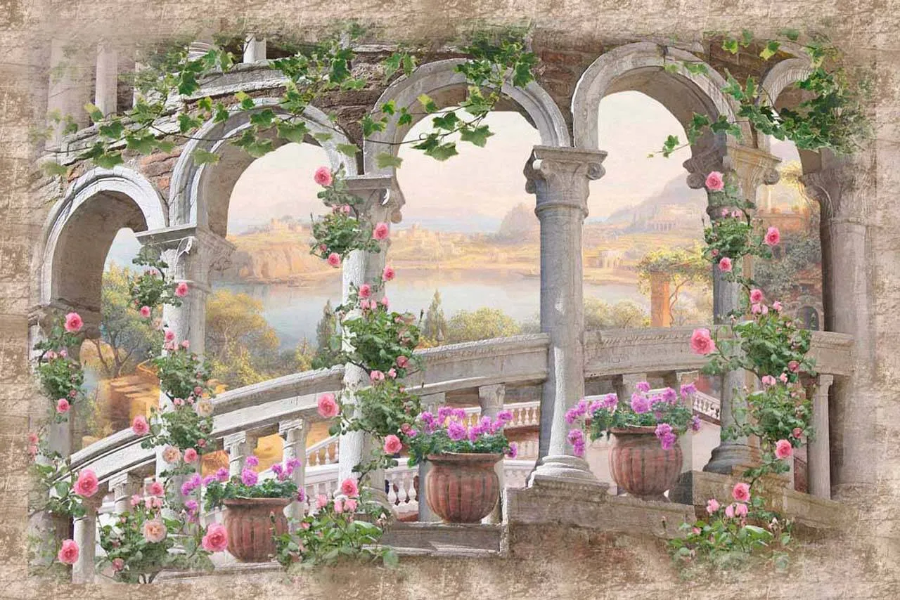 Фотообои в интерьере колонны на балконе  2-062 фото