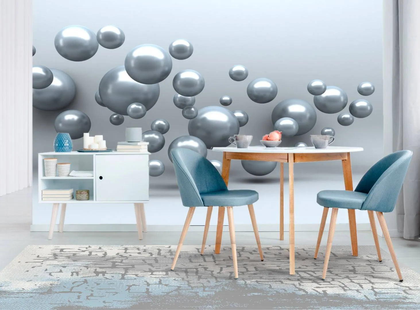 Фотообои в интерьере шарики из стали  10-598 фото