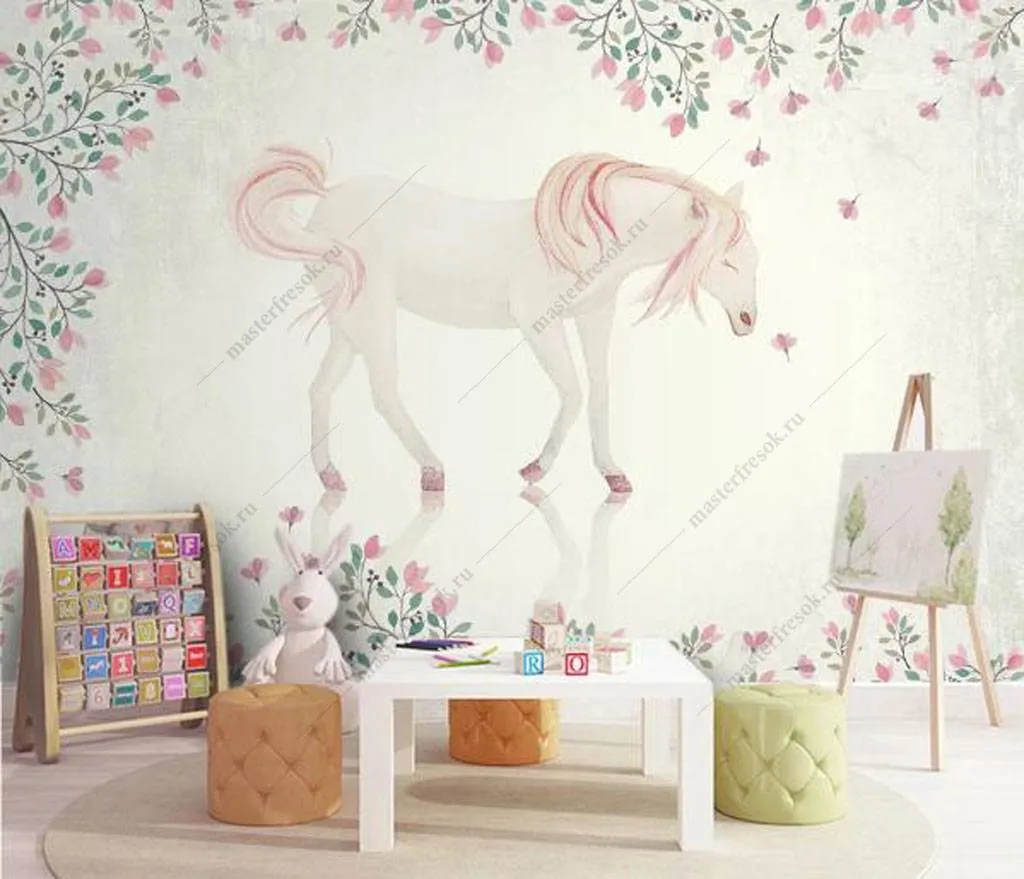 Фотообои Сказочный единорог акварелью  15-940