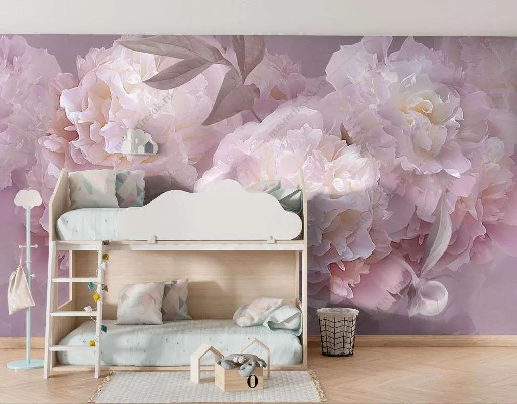 Фотообои в интерьере розовый букет пионов  13-411 фото