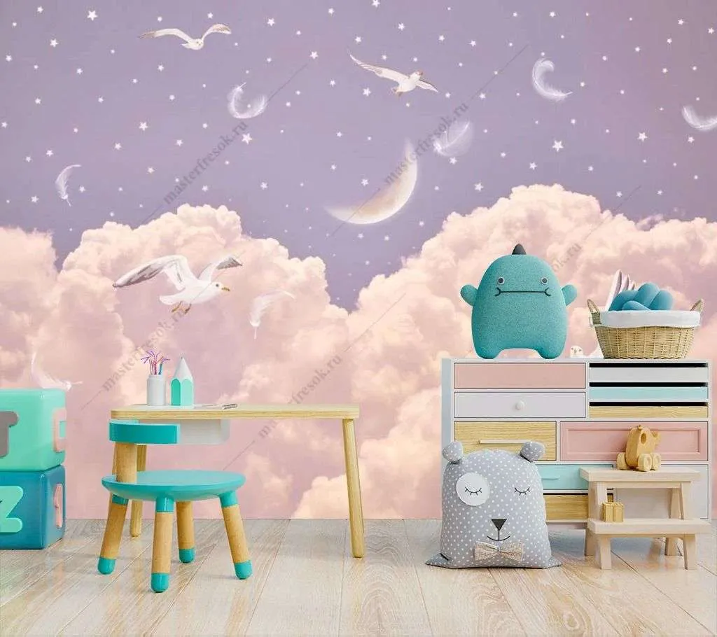 Фотообои в интерьере нежные розовые облака  12-1298 фото