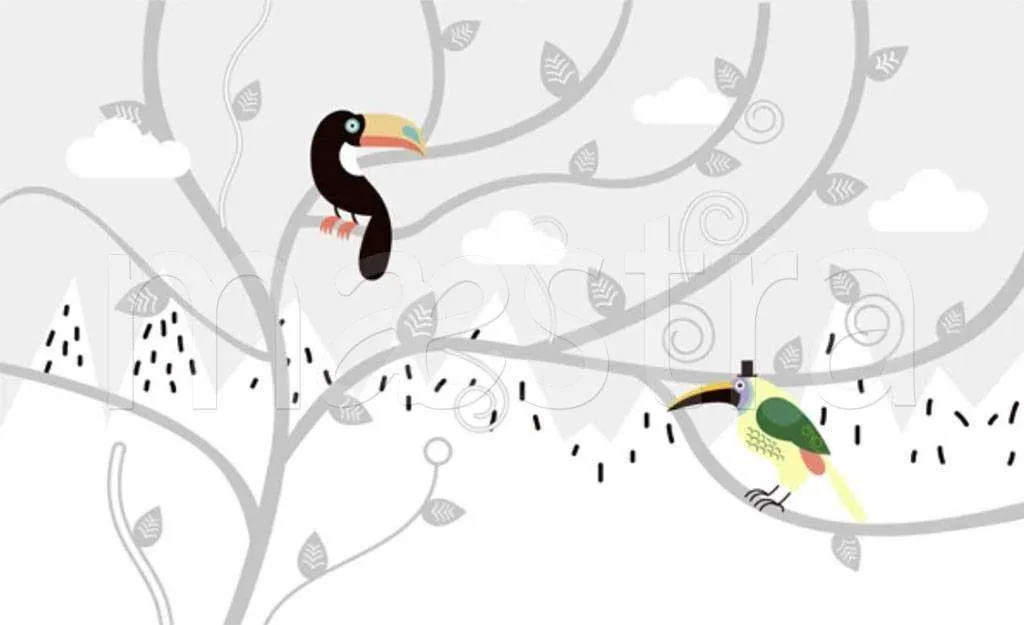 Фотообои в интерьере тукан на дереве  15-165 фото