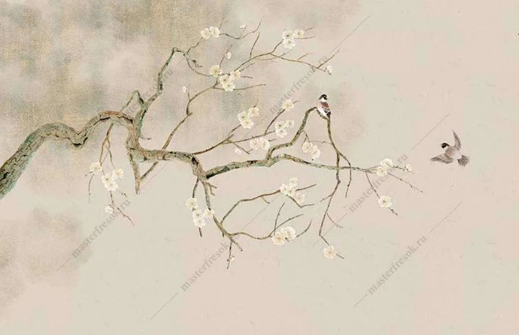 Фотообои в интерьере цветущая веточка  15-891 фото