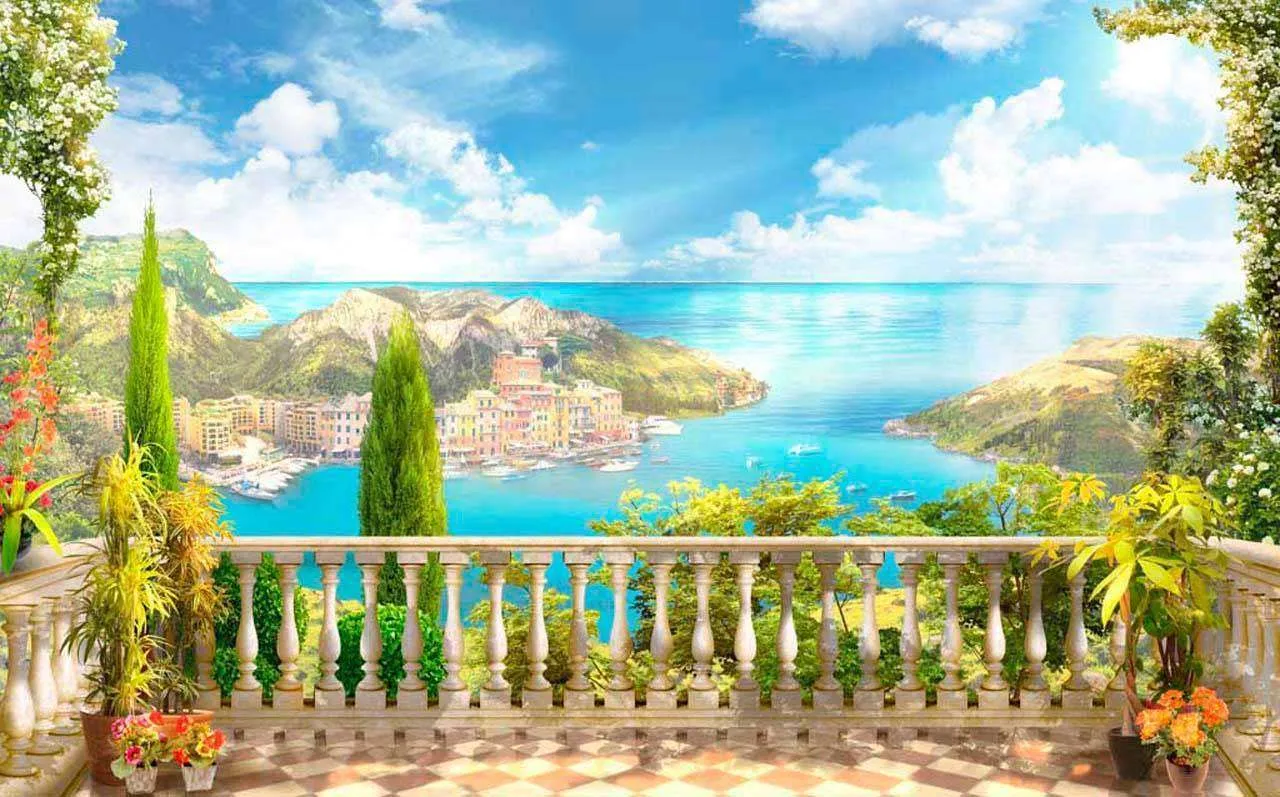 Фотообои в интерьере терраса в видом на морской залив  11-069 фото