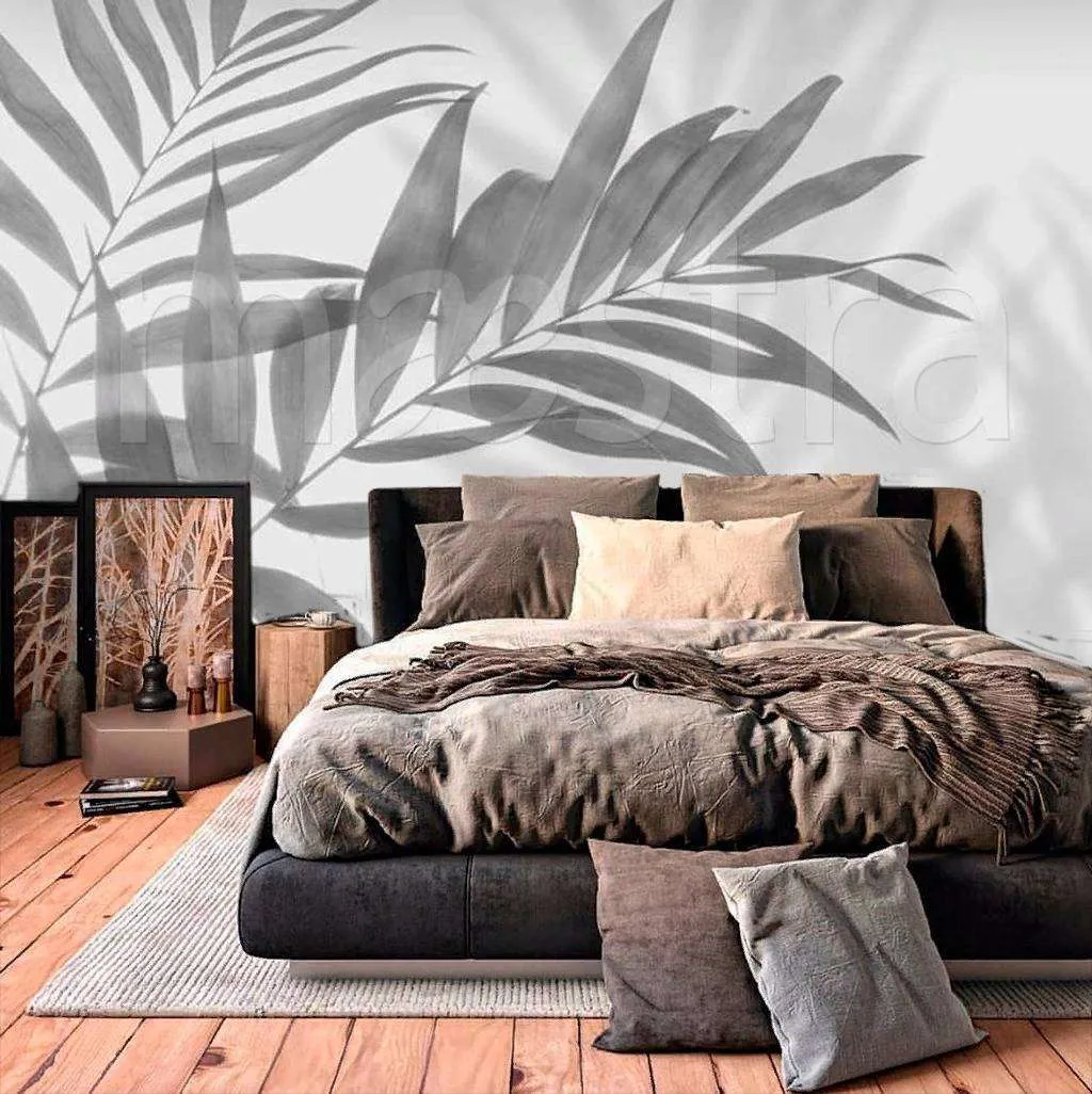 Фотообои в интерьере папоротник серый  15-487 фото