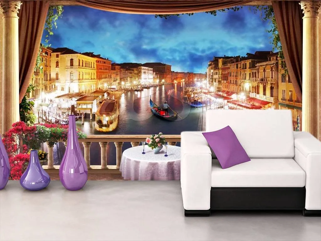 Фотообои Кафе на балконе ночной Венеции  11-156