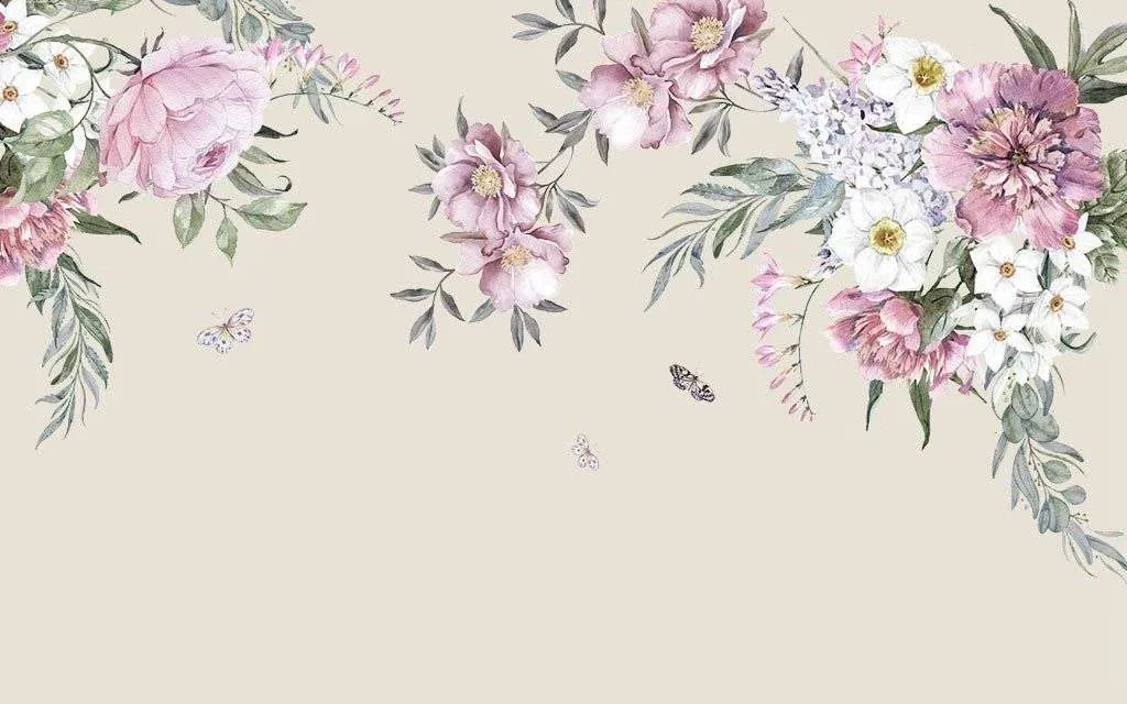 Фотообои в интерьере акварельные цветы  14-319 фото