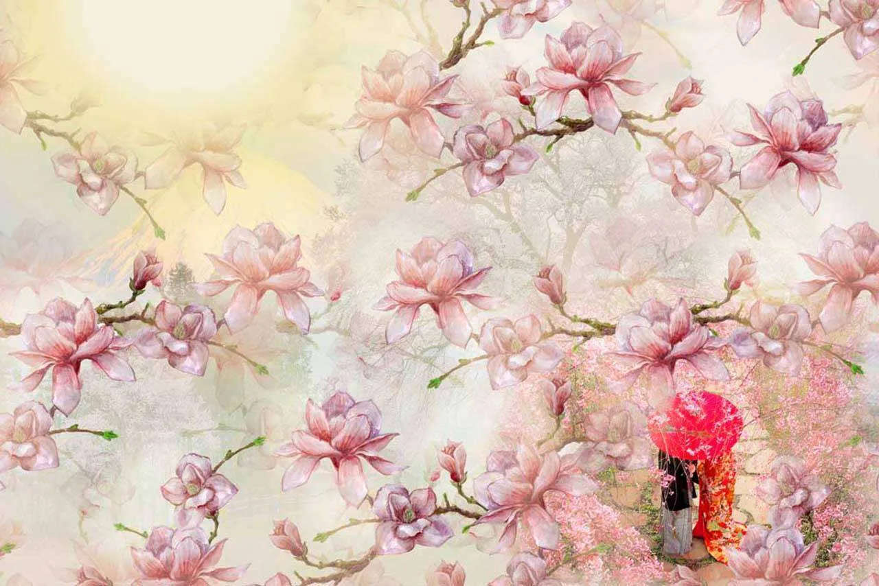 Фотообои в интерьере магнолия 3д  7-346 фото