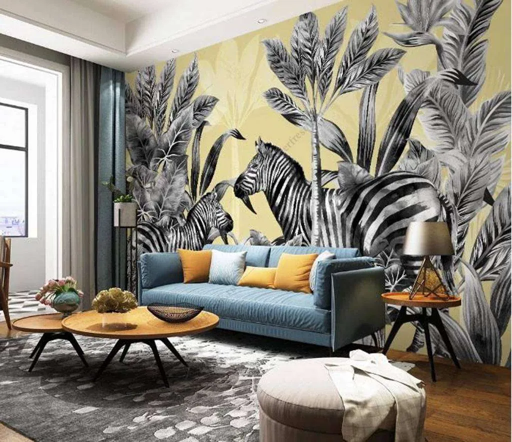 Фотообои в интерьере зебры в тропиках  16-126 фото