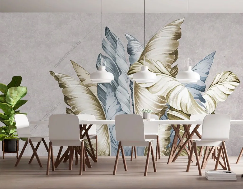 Фотообои в интерьере широкие листья  9-1719 фото