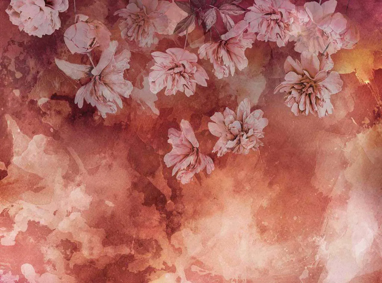 Фотообои в интерьере цветы 3 д в красном тумане  7-794 фото