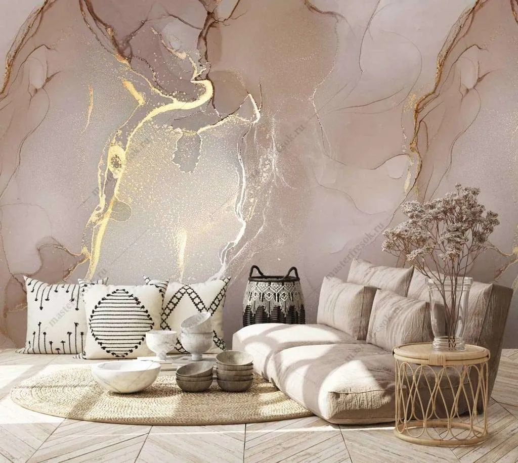 Фотообои Бесшовные обои на стену:  Мрамор с золотом. Артикул: 9-1518  