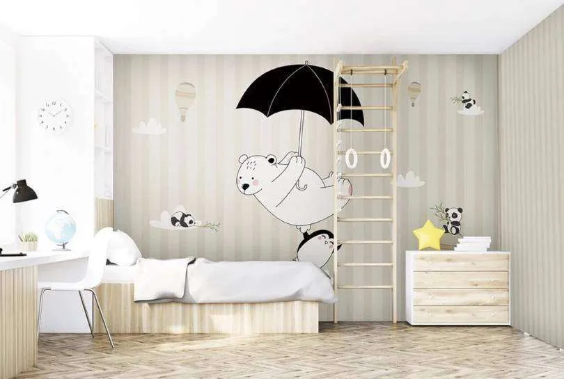 Фотообои в интерьере мишка с зонтиком  15-159 фото