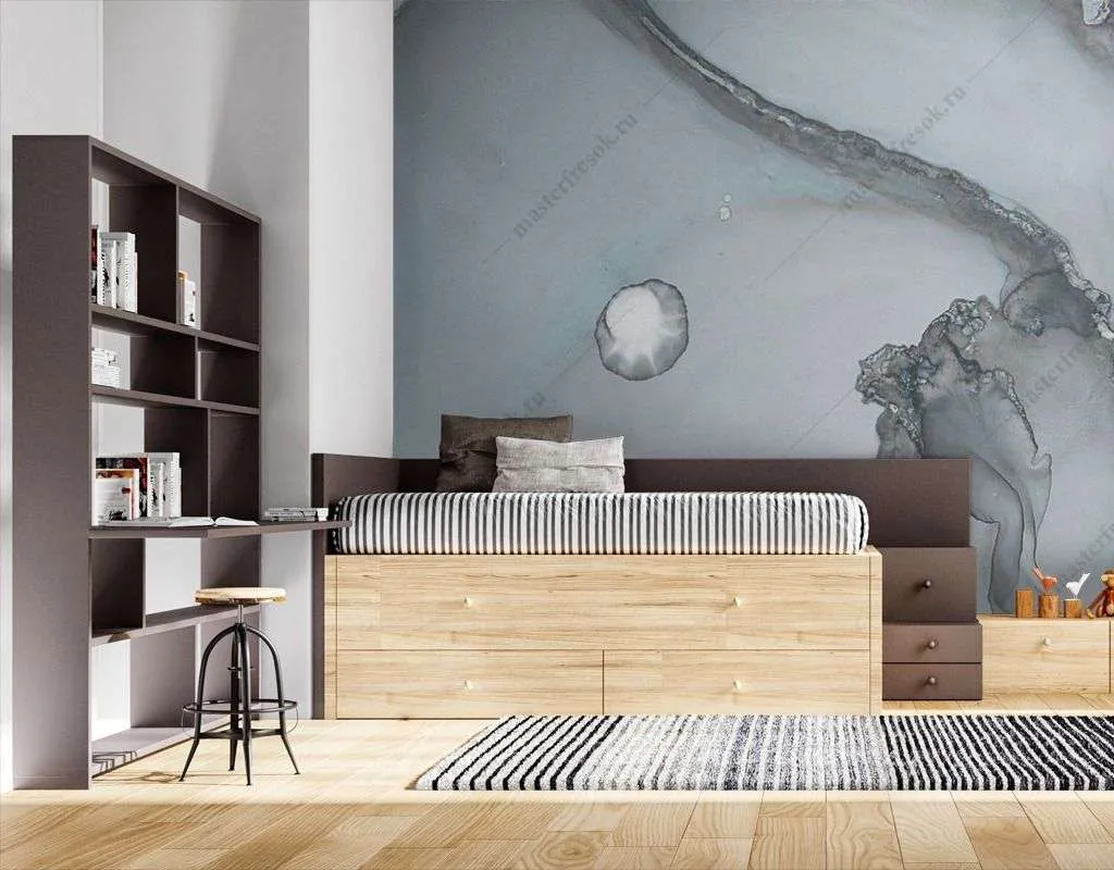 Фотообои в интерьере серые разводы мрамора  9-1572 фото