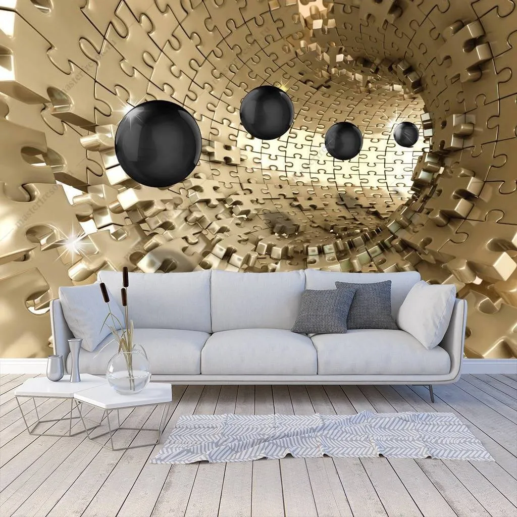 Фотообои в интерьере 3д черные летающие шары  10-782 фото