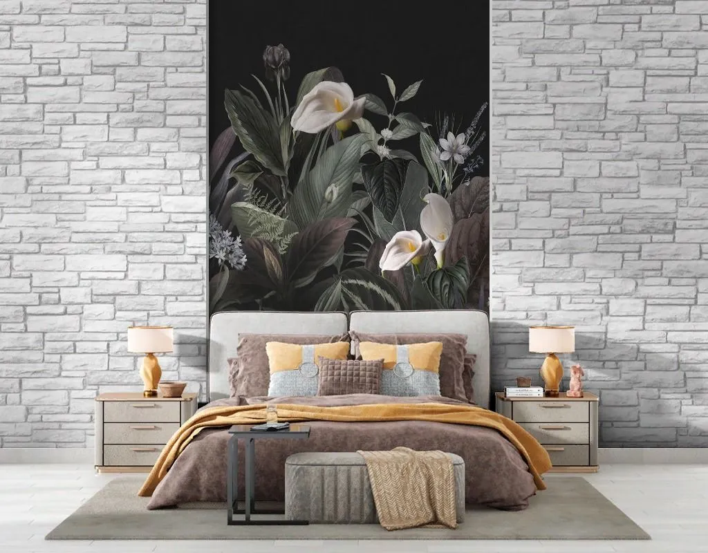 Фотообои в интерьере каллы на черном фоне  14-496 фото