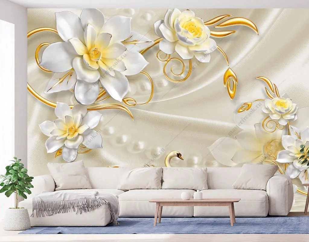 Фотообои в интерьере жемчужные лебеди  9-1737 фото