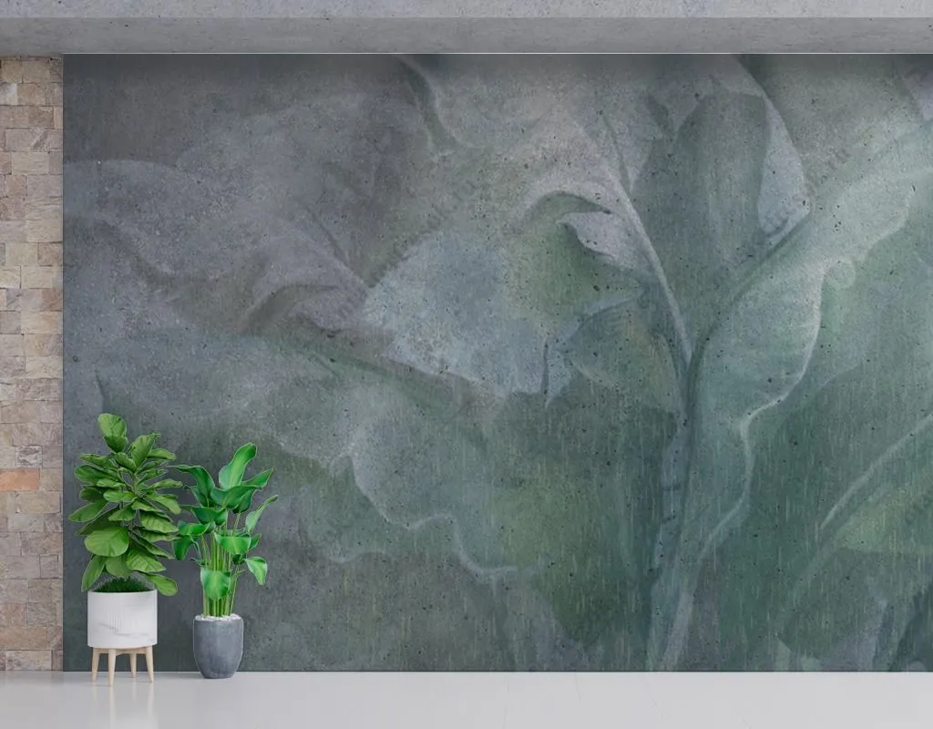 Фотообои в интерьере зеленые листья банана  13-457 фото