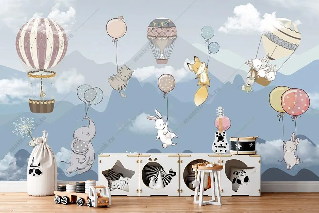 Фотообои в интерьере летающие зверята  12-1464 фото