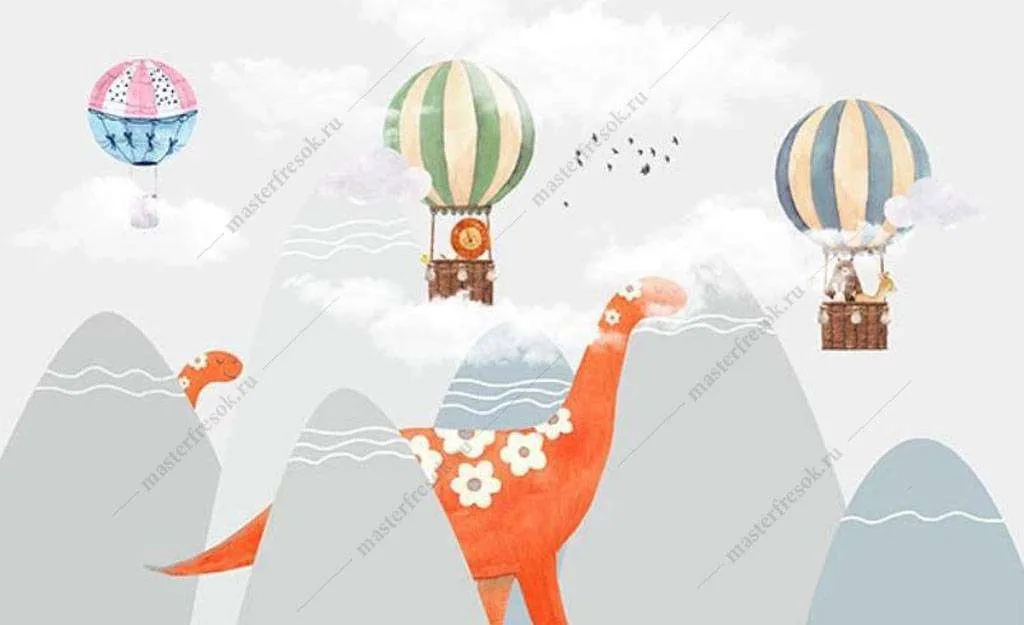 Фотообои в интерьере динозавр в горах  16-004 фото