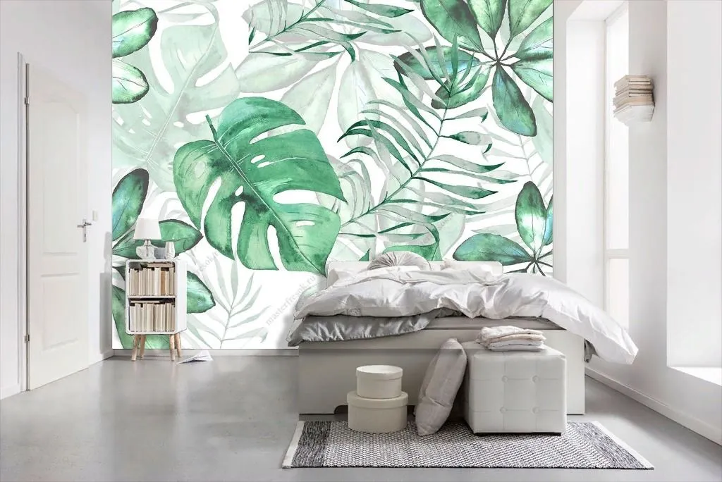Фотообои в интерьере тропические листья  9-1803 фото