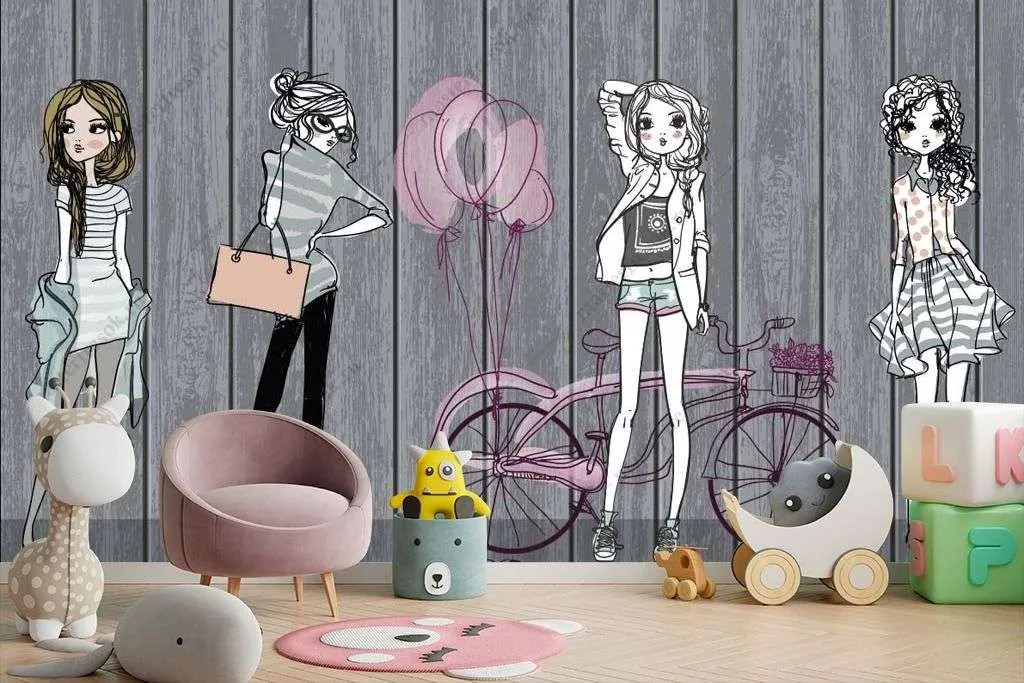 Фотообои в интерьере девочки около стены  14-361 фото