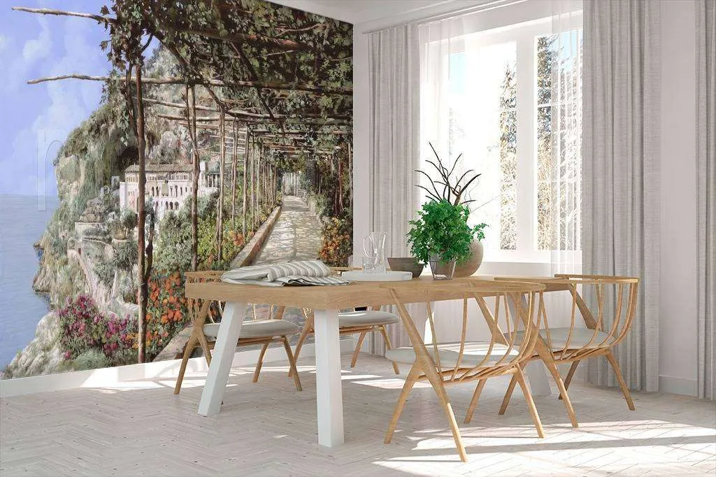 Фотообои в интерьере летняя набережная в тихом городе  8-071 фото