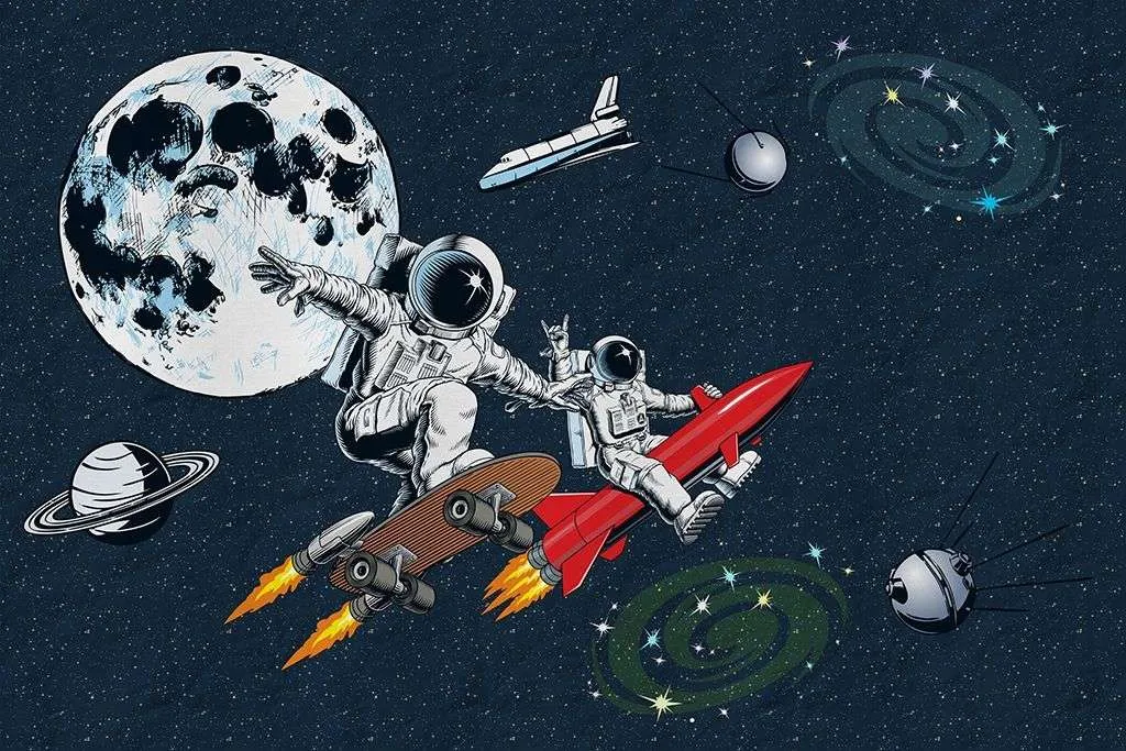 Фотообои в интерьере космонавт-скейтбордист в детскую   14-733 фото