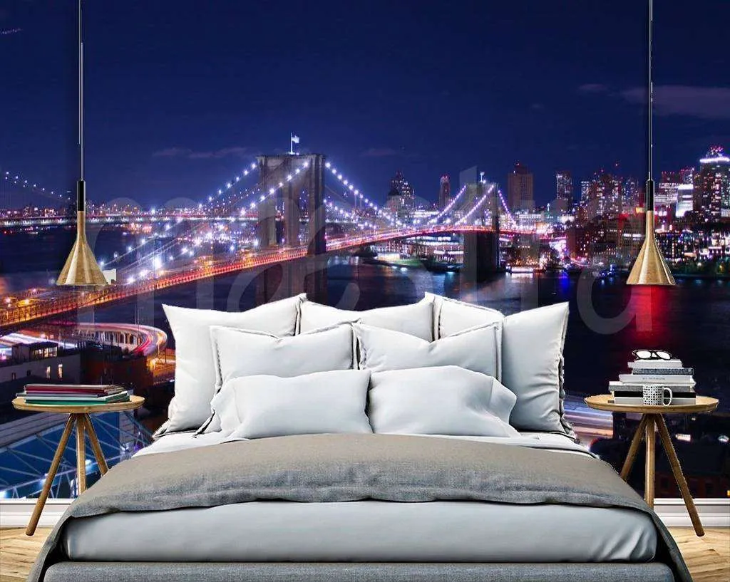 Фотообои в интерьере ночной бруклинский мост в синеве  9-848 фото